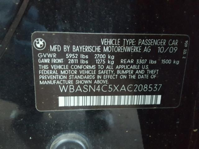 WBASN4C5XAC208537 - 2010 BMW 550 GT BLACK photo 10