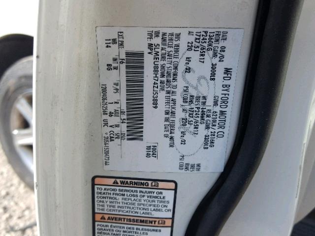 5LMEU88H74ZJ53889 - 2004 LINCOLN AVIATOR WHITE photo 10