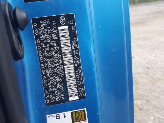 JTKDE3B76A0316141 - 2010 TOYOTA SCION TC 蓝色 照片 10