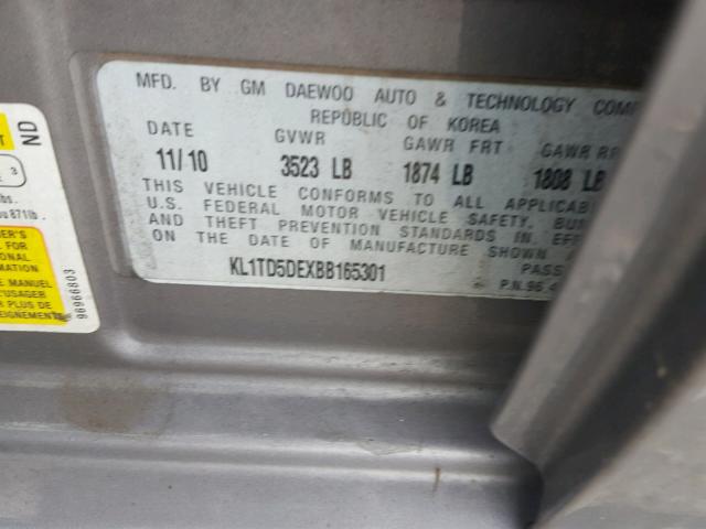 KL1TD5DEXBB165301 - 2011 CHEVROLET AVEO LS GRAY photo 10