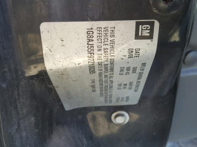1G8AJ55F97Z100285 - 2007 SATURN ION LEVEL GRAY photo 10