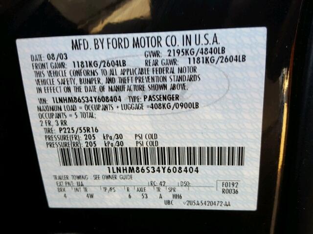 1LNHM86S34Y608404 - 2004 LINCOLN LS BLACK photo 10