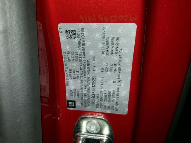 1GCHSCEA0G1202289 - 2016 CHEVROLET COLORADO L RED photo 10