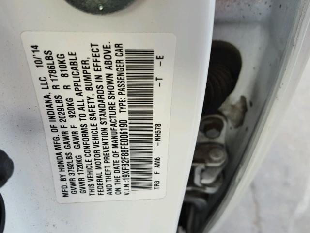 19XFB2F88FE006190 - 2015 HONDA CIVIC EX WHITE photo 10