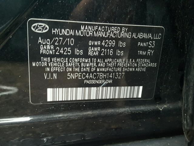 5NPEC4AC7BH141327 - 2011 HYUNDAI SONATA SE 黑色 照片 10