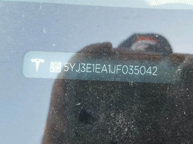 5YJ3E1EA1JF035042 - 2018 TESLA MODEL 3 ლურჯი ფოტო 10