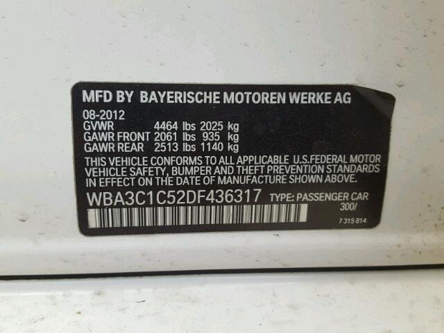 WBA3C1C52DF436317 - 2013 BMW 328 I SULE WHITE photo 10