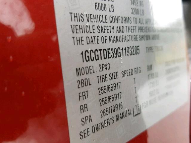 1GCGTDE39G1193205 - 2016 CHEVROLET COLORADO Z RED photo 10