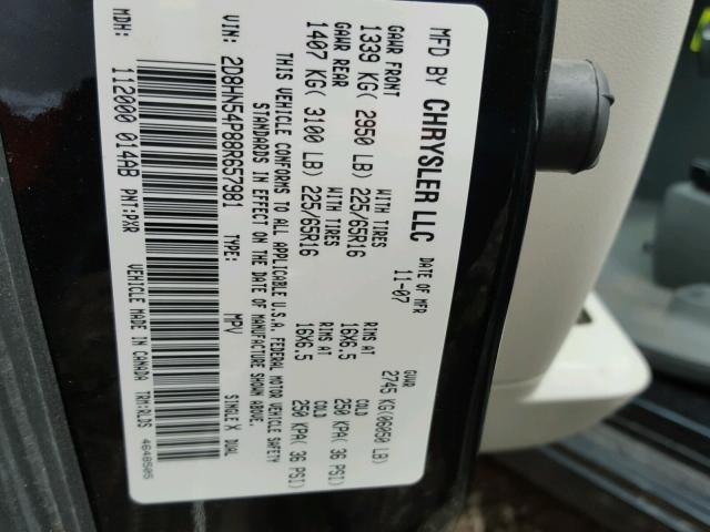 2D8HN54P88R657981 - 2008 DODGE GRAND CARA BLACK photo 10