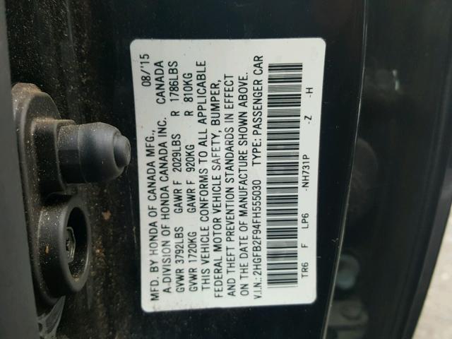 2HGFB2F94FH555030 - 2015 HONDA CIVIC EXL 黑色 照片 10