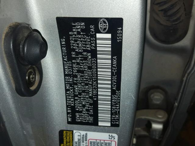 4T1BE32K15U060035 - 2005 TOYOTA CAMRY SILVER photo 10