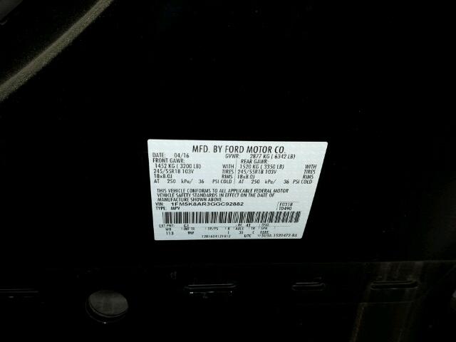 1FM5K8AR3GGC92882 - 2016 FORD EXPLORER P BLACK photo 10