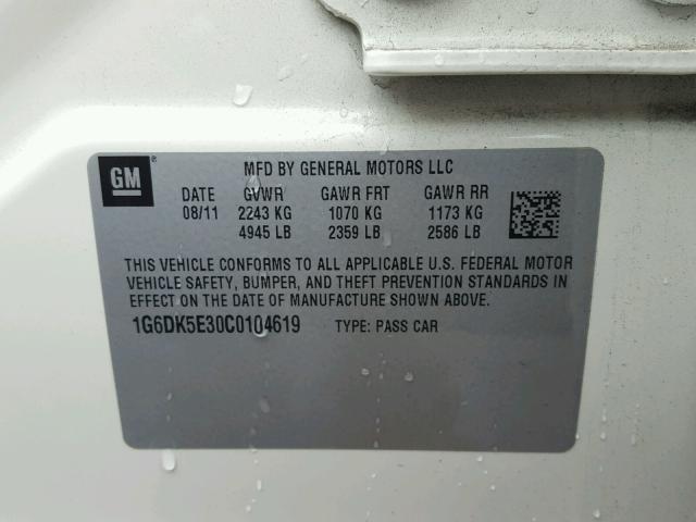 1G6DK5E30C0104619 - 2012 CADILLAC CTS PERFOR Kremowy zdjęcie 10