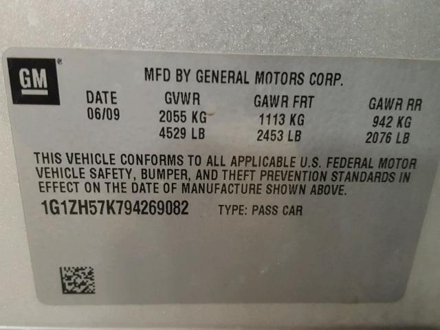 1G1ZH57K794269082 - 2009 CHEVROLET MALIBU 1LT 银色 照片 10