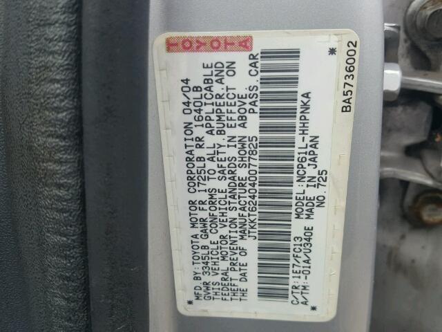 JTKKT624040077825 - 2004 TOYOTA SCION XA SILVER photo 10