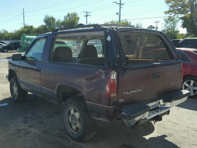 1GKEK18K1NJ727178 - 1992 GMC YUKON BURGUNDY photo 3