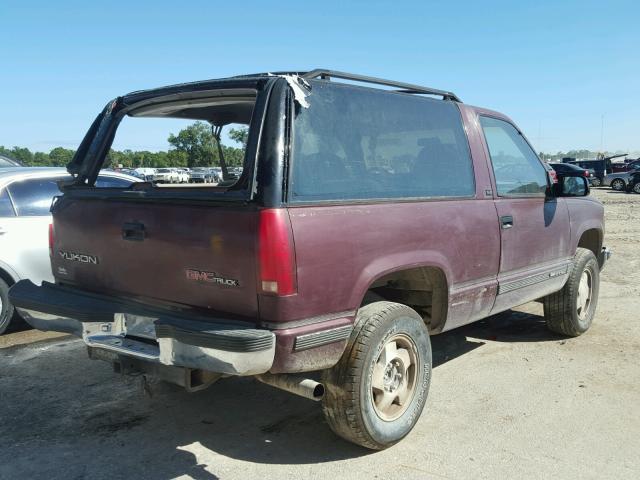 1GKEK18K1NJ727178 - 1992 GMC YUKON BURGUNDY photo 4