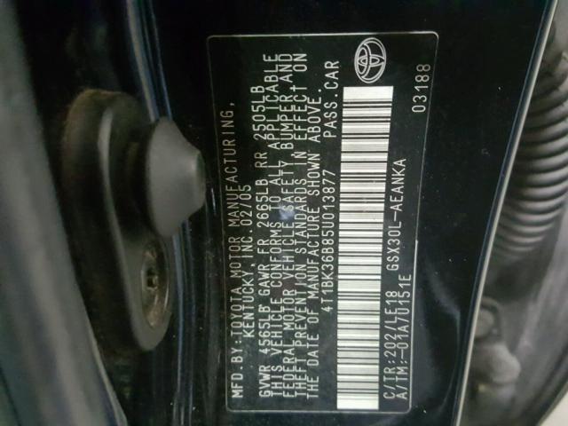 4T1BK36B85U013877 - 2005 TOYOTA AVALON XL BLACK photo 10