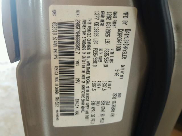 2A8GF78466R890217 - 2006 CHRYSLER PACIFICA L ოქროსფერი ფოტო 10