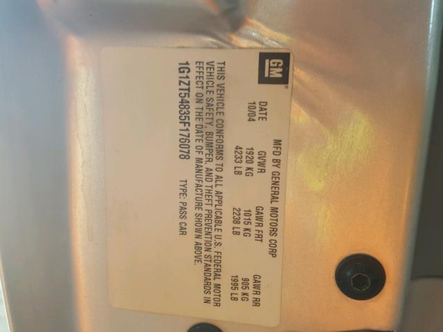 1G1ZT54835F176078 - 2005 CHEVROLET MALIBU LS SILVER photo 10