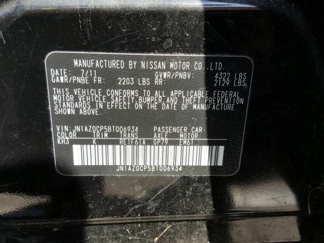 JN1AZ0CP5BT006934 - 2011 NISSAN LEAF SV BLACK photo 10