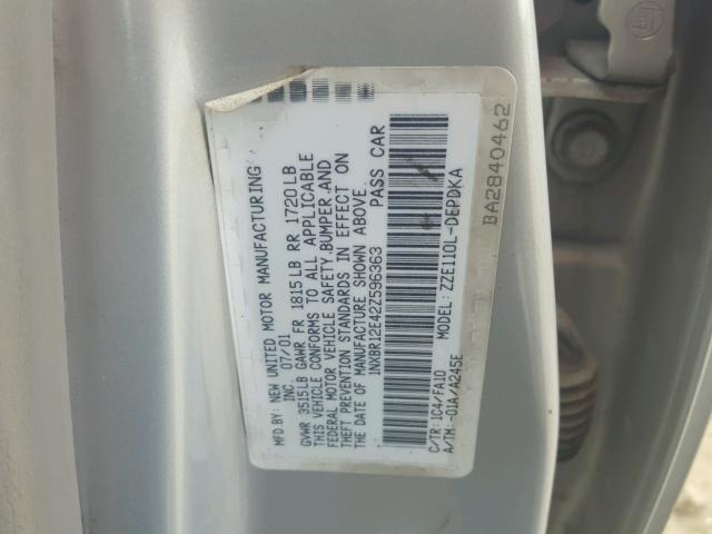 1NXBR12E42Z596363 - 2002 TOYOTA COROLLA SILVER photo 10