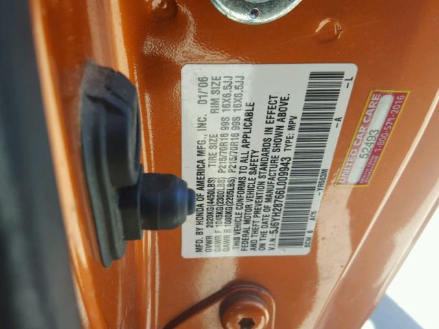 5J6YH28766L009943 - 2006 HONDA ELEMENT EX ORANGE photo 10