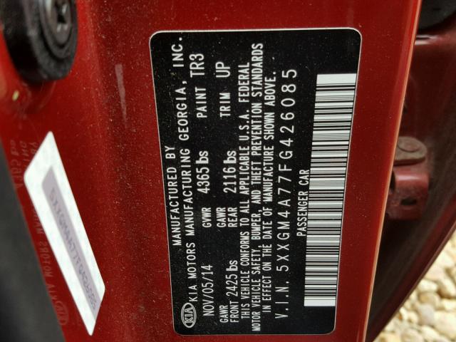 5XXGM4A77FG426085 - 2015 KIA OPTIMA LX RED photo 10