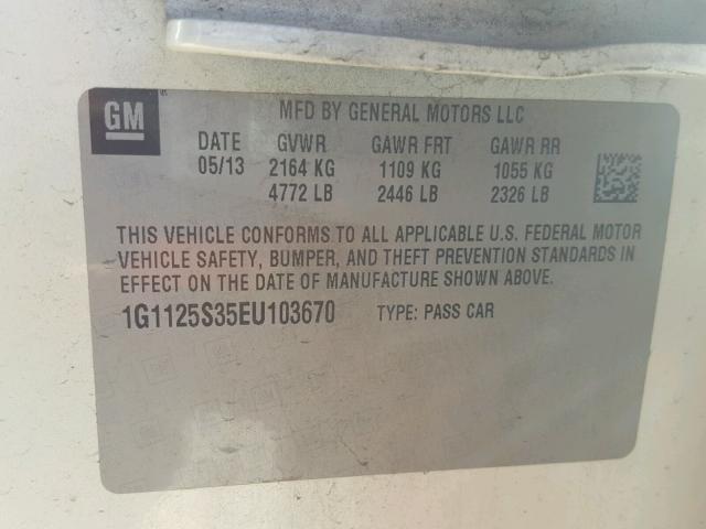 1G1125S35EU103670 - 2014 CHEVROLET IMPALA LT Білий фото 10