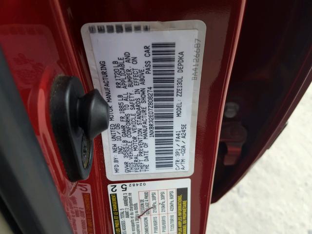 1NXBR32E07Z808274 - 2007 TOYOTA COROLLA CE BURGUNDY photo 10