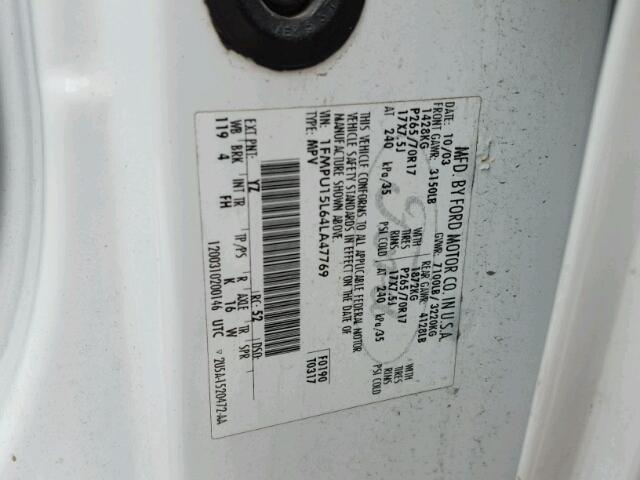 1FMPU15L64LA47769 - 2004 FORD EXPEDITION WHITE photo 10