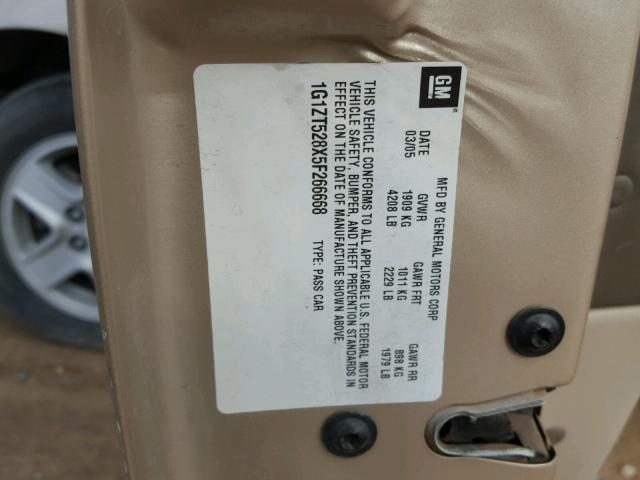 1G1ZT528X5F266668 - 2005 CHEVROLET MALIBU LS ოქროსფერი ფოტო 10