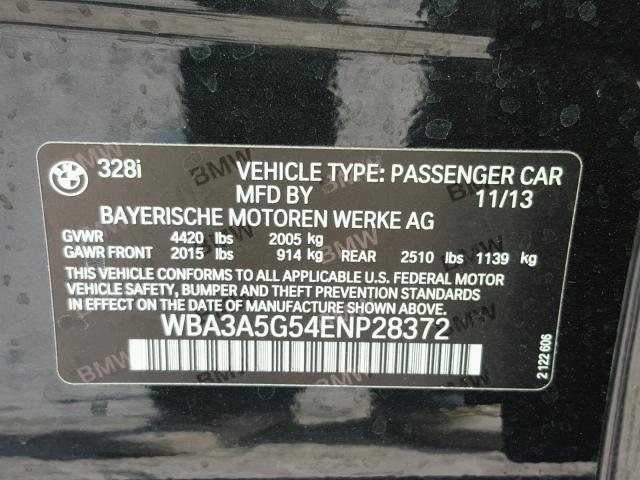 WBA3A5G54ENP28372 - 2014 BMW 328 BLACK photo 10