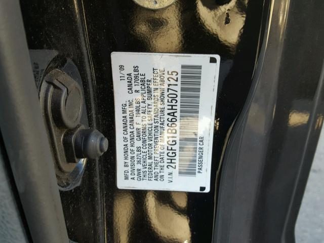 2HGFG1B66AH507125 - 2010 HONDA CIVIC BLACK photo 10