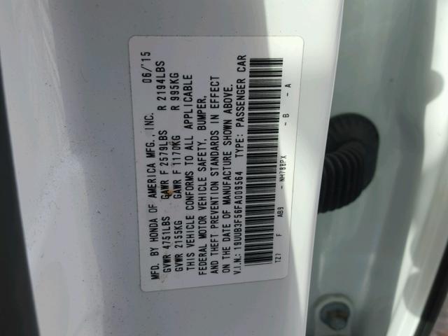 19UUB3F56FA009564 - 2015 ACURA TLX TECH WHITE photo 10