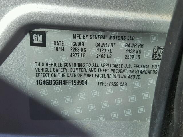 1G4GB5GR4FF199954 - 2015 BUICK LACROSSE SILVER photo 10