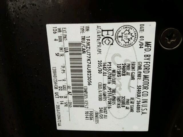 1FMZU77K74UB23056 - 2004 FORD EXPLORER S 黑色 照片 10