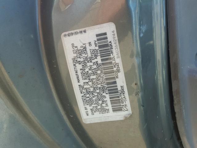 4T3ZF13C0YU186230 - 2000 TOYOTA SIENNA GREEN photo 10