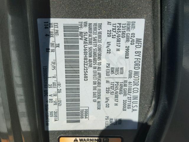 5LMEU68H83ZJ25683 - 2003 LINCOLN AVIATOR 灰色 照片 10