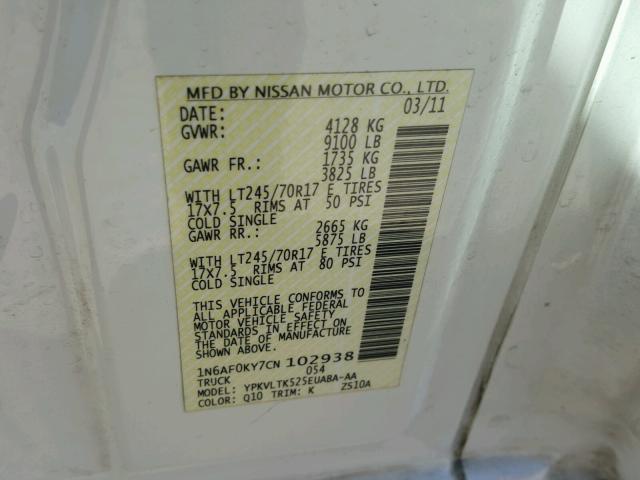 1N6AF0KY7CN102938 - 2012 NISSAN NV 2500 WHITE photo 10