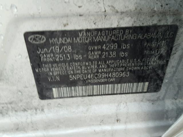 5NPEU46C99H480963 - 2009 HYUNDAI SONATA SE SILVER photo 10