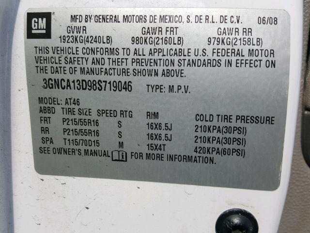 3GNCA13D98S719046 - 2008 CHEVROLET HHR LS თეთრი ფოტო 10