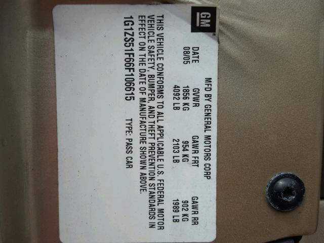 1G1ZS51F66F106615 - 2006 CHEVROLET MALIBU LS Алтын фото 10