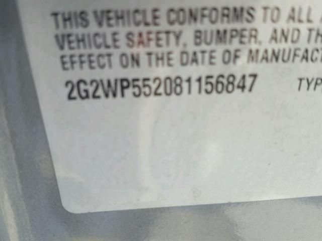 2G2WP552081156847 - 2008 PONTIAC GRAND PRIX GRAY photo 10