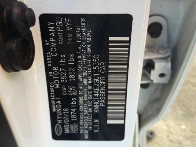 KMHCT4AE2GU115350 - 2016 HYUNDAI ACCENT SE WHITE photo 10