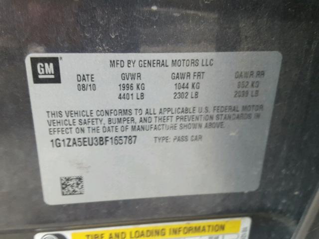 1G1ZA5EU3BF165787 - 2011 CHEVROLET MALIBU LS CHARCOAL photo 10