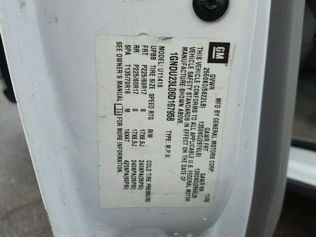 1GNDU23L06D167958 - 2006 CHEVROLET UPLANDER WHITE photo 10