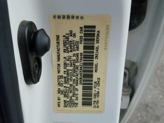 1NXBU4EE9AZ173448 - 2010 TOYOTA COROLLA LE WHITE photo 10