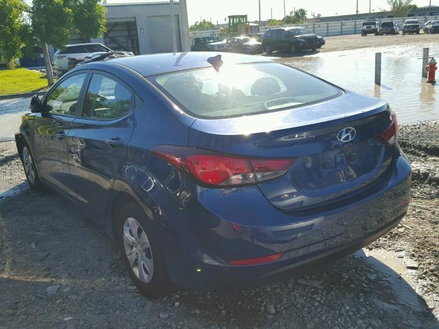 5NPDH4AE8GH756362 - 2016 HYUNDAI ELANTRA SE BLUE photo 3