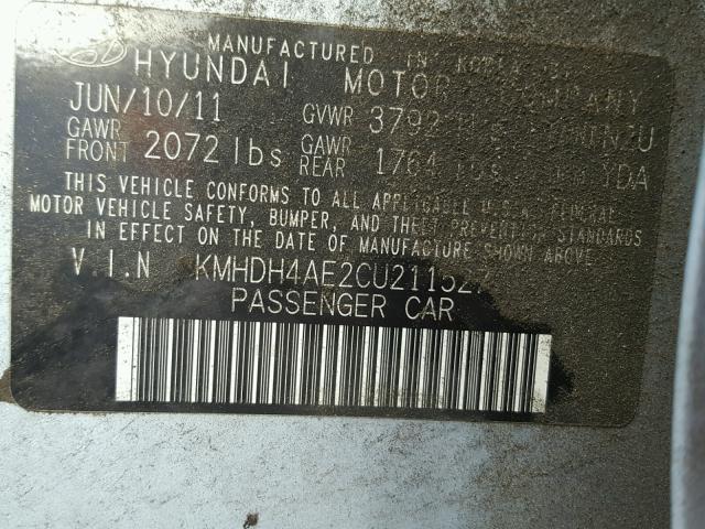 KMHDH4AE2CU211527 - 2012 HYUNDAI ELANTRA BLUE photo 10